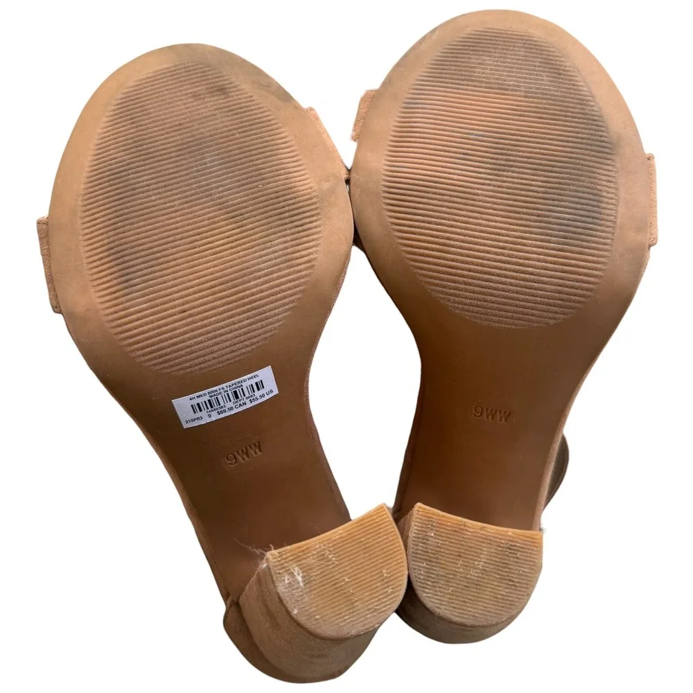 Torrid Women 9WW Camel Brown Faux Suede Two Strap Tapered Heel Sandal Minimalist